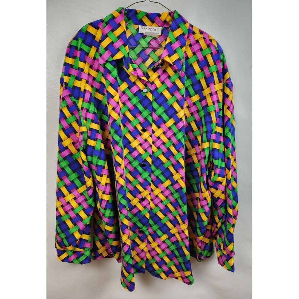 Vintage S.G. Sport Multi Button Up Long Sleeve Retro Shirt Plus Size 3X
